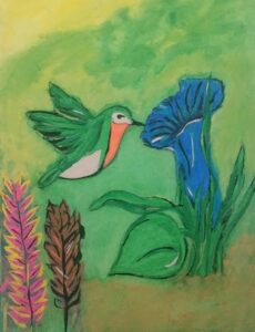 Bird approaching flower colour sketch by Ankita Pisat